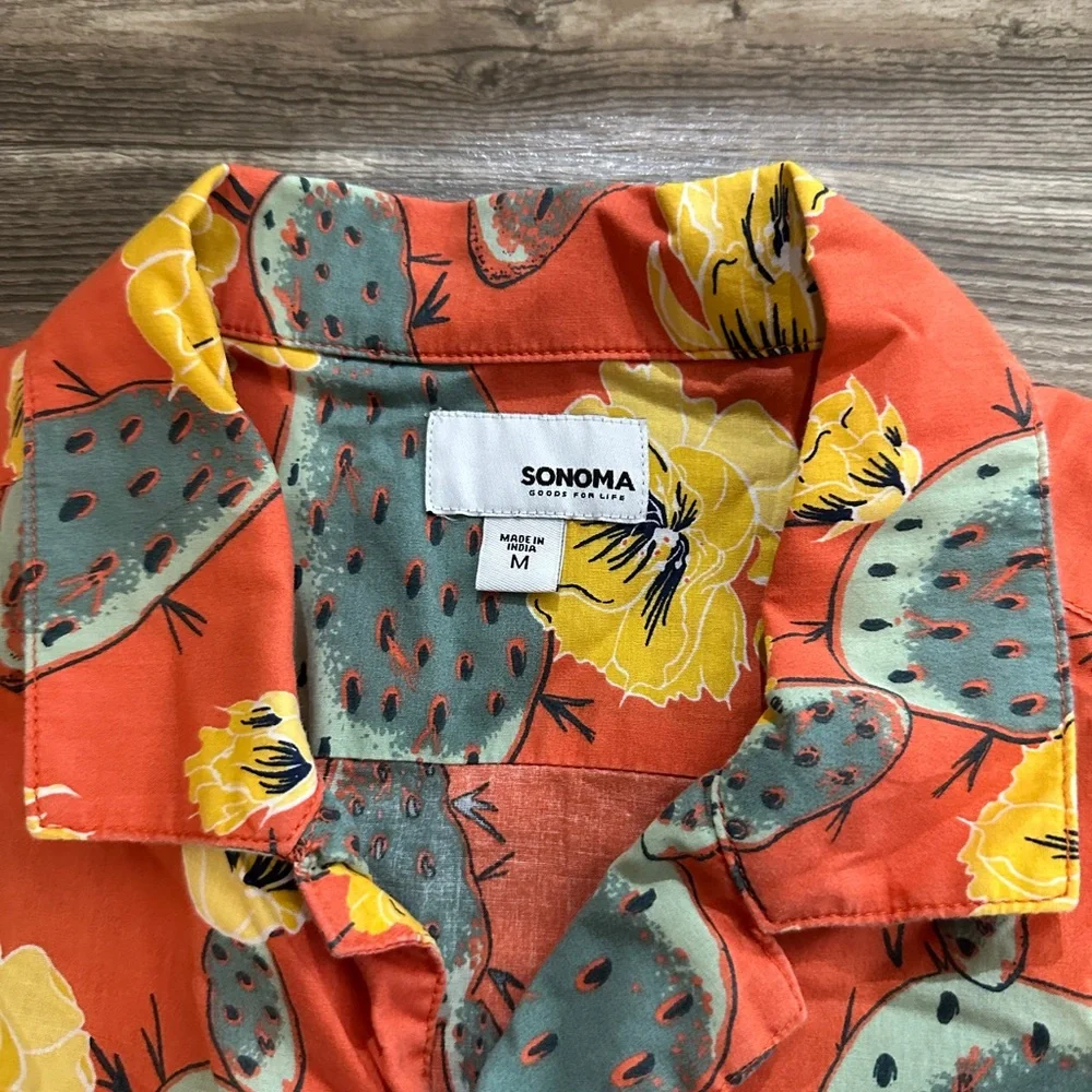 Sonoma Men's Orange Cactus Print Short Sleeve Shirt - Picture 2 of 3